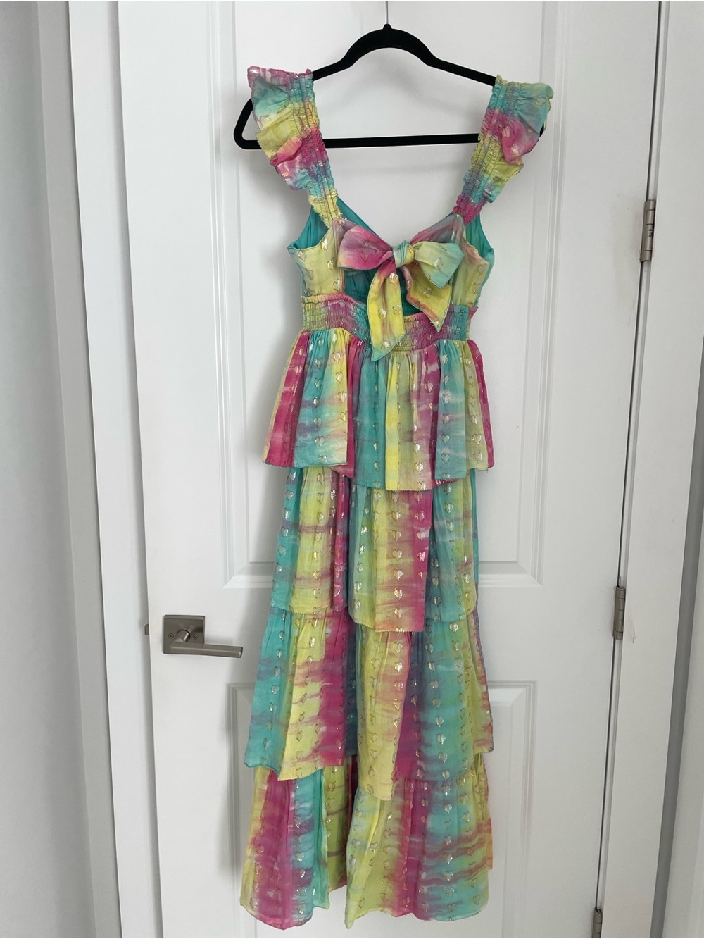 SAYLOR Leola Tiered Midi Dress Rainbow Metallic Heart Sundress - Picture 10 of 11